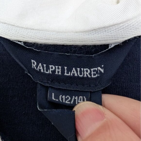 Ralph Lauren Stripe Rugby Polo Dress Girls Size Large Pink Navy Blue Embroidered - Picture 4 of 9
